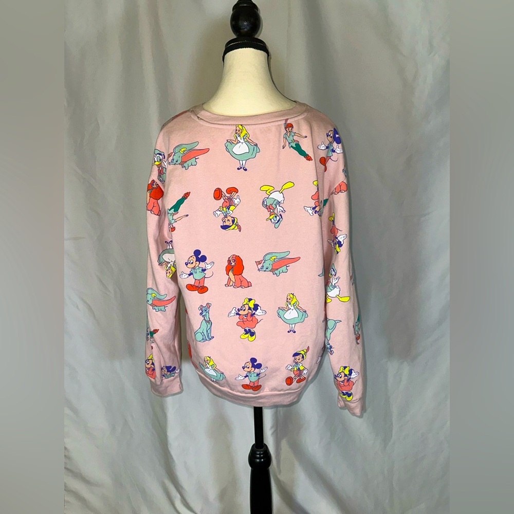 Disney 100 Characters Sweatshirt Pink Alice Lady Peter Pan Dumbo Mickey XL 15-17 - Picture 3 of 7